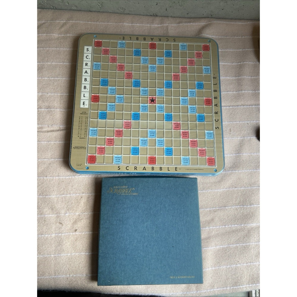 Scrabble 1948 Deluxe Game Rotating Turntable #7176 USA Trays and Wood Tiles